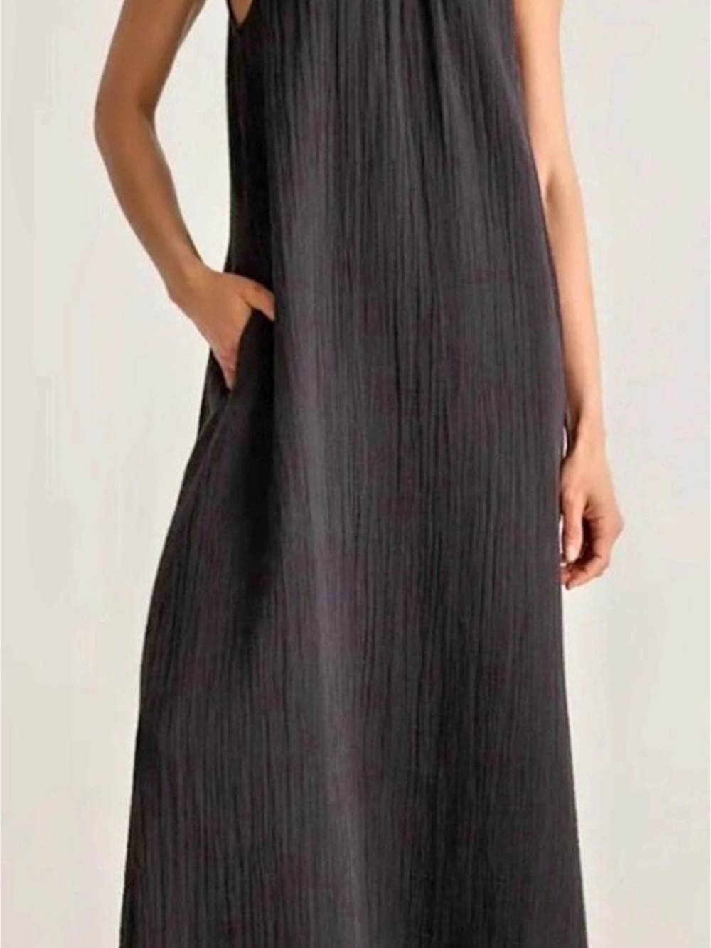 Quince 100% Organic Cotton Gauze Sleeveless Maxi Dress in Black Size Medium